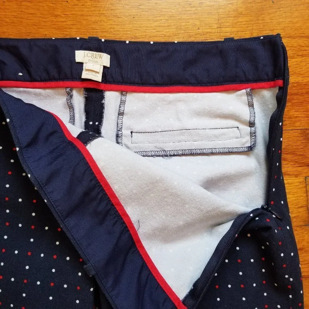 J Crew Women's Sweet Navy Polk Dot Stretch Pants - Picture 4 of 10